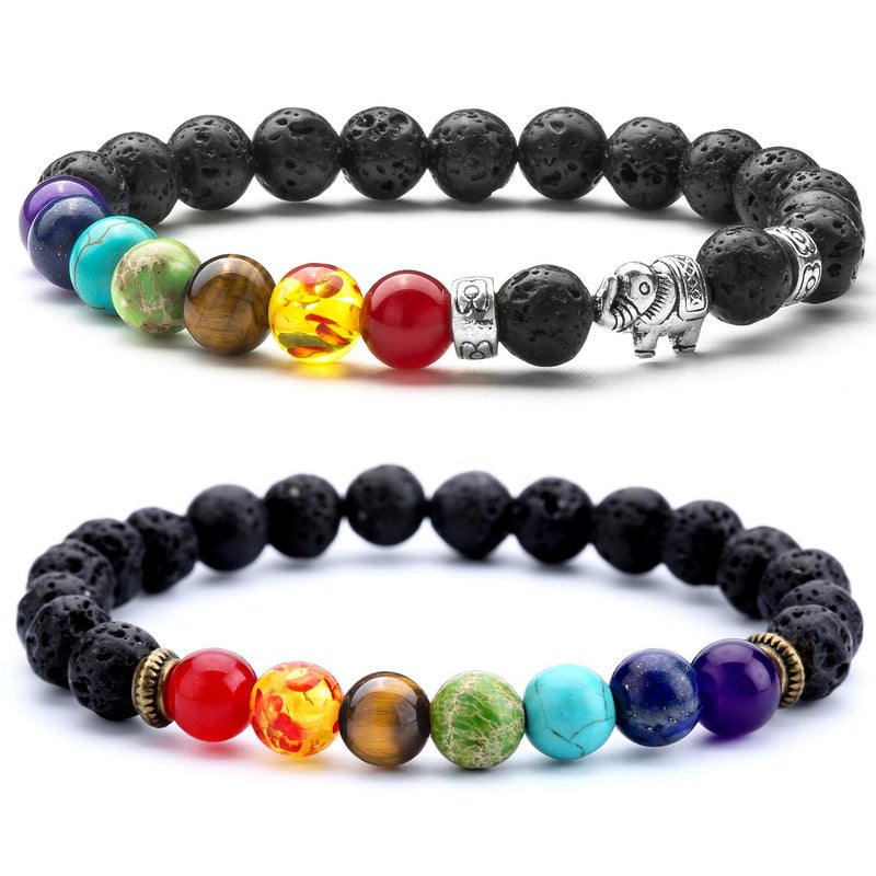 Doitory Men Women 8mm Lava Rock 7 Chakra Beads Chakra Bracelet Braided Rope Natural Stone Yoga Bracelet Bangle - Image 1